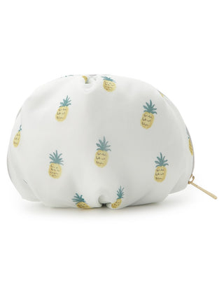 Chiffon small pouch with pineapple motif, round shape, wide zipper opening, ideal for stylish summer organization.
