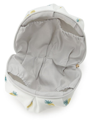 Open chiffon pouch with fruit motif, showing spacious interior and inner pockets, perfect for stylish summer organization.