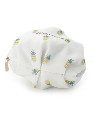 New Fruits Motif Chiffon Small Pouch with Pineapple Pattern and Wide Zipper for Stylish Summertime Organization