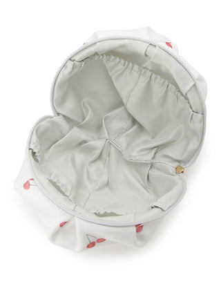 Open view of chiffon small pouch with fruit motif, showing spacious interior and wide zipper for easy access. Ideal for stylish organization.