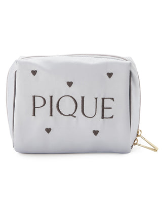 Chic heart-patterned satin pouch with embroidered logo for stylish organization.