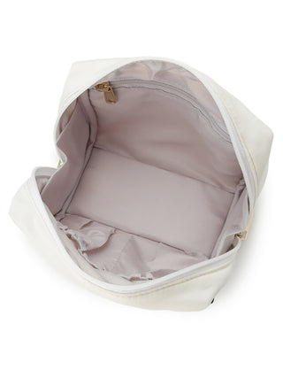 Open view of chic heart-patterned satin pouch with inner compartments for stylish organization and easy access.