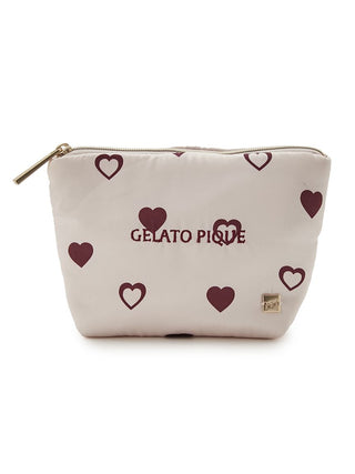 Heart Pattern Tissue Pouch with Glossy Texture for Makeup, featuring brown heart designs and zipper closure, by Gelato Pique.