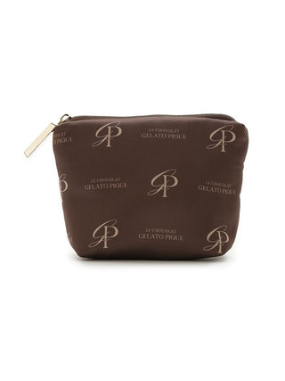 Gelato Pique Bitter Compact Multi-Use Pouch in chocolate brown with logo pattern