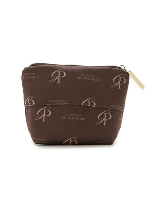 Gelato Pique Bitter Compact Multi-Use Pouch in chocolate brown with logo pattern, luxurious and spacious accessory for daily essentials.