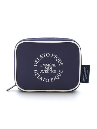 Gelato Pique travel logo tissue pouch in navy with white trim and "Emmène Moi Avec Toi" text on front, chic and portable design.