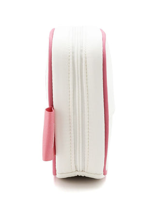 Side view of Travel Logo Square Tissue Pouch with off-white base and dusty pink trim, showcasing elegance and chic convenience.