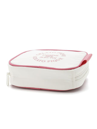 Chic Travel Logo Square Tissue Pouch with off-white base, pink trim, and "GELATO PIQUE" logo, perfect for elegant convenience.
