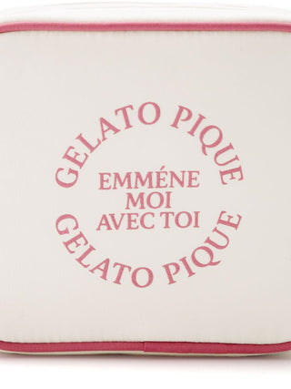 Off-white Gelato Pique tissue pouch with pink trim and logo 'Emmène Moi Avec Toi', exuding chic and elegance.