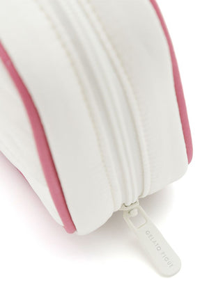 Close-up of the elegant Travel Logo Square Tissue Pouch with off-white base and dusty pink trim, featuring GELATO PIQUE zipper detail.