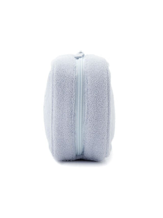 Side view of Pile Square Terry Cloth Cosmetic Pouch with soft terry exterior, highlighting zipper closure and compact design.