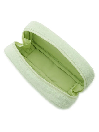 Light green Pile Square Terry Cloth Cosmetic Pouch with open spacious interior, showcasing style and practicality for modern use.