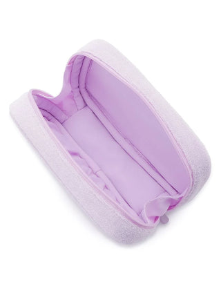 Open Pile Square Terry Cloth Cosmetic Pouch in soft lilac color showcasing its spacious interior.