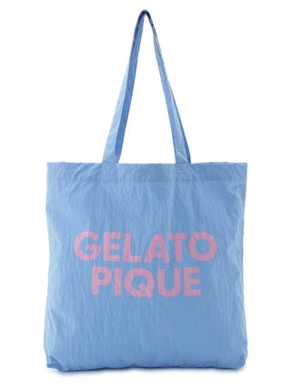Gelato Pique blue pastel tote bag with pink text, stylish and lightweight design.