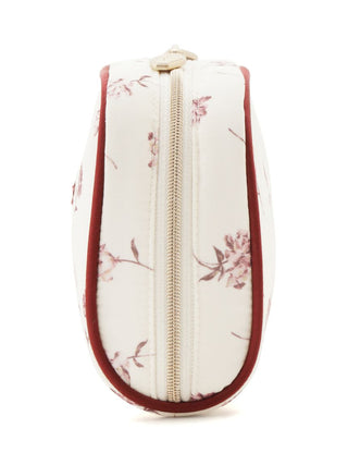 Rose Patterned Square Pouch with zipper, featuring elegant rose motifs on off-white background from GELATO PIQUE, side view.