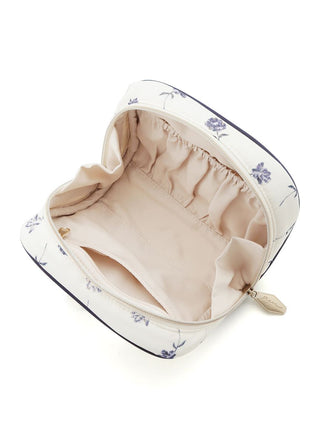 Open rose patterned square pouch with beige interior and elastic pockets, showcasing elegance and functionality by GELATO PIQUE.