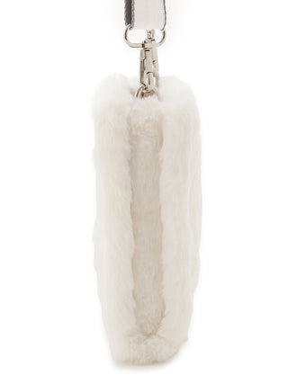 Side view of Gelato Pique Faux Fur Mini Sling Bag in white with metal strap attachment, showcasing plush eco-friendly material.
