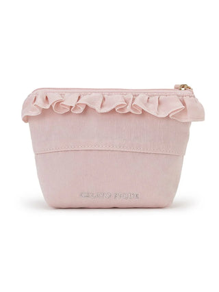 Blush pink tissue pouch with heart embroidery and frilled edge, stylish and elegant accessory for daily essentials.