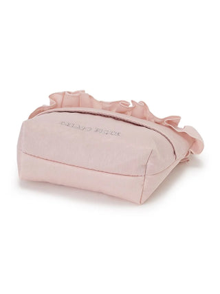 Blush pink tissue pouch with heart embroidery and frill detail, elegant and practical design for daily use.
