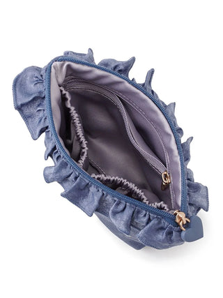 Open blue frill pouch with heart zip puller and inner compartments
