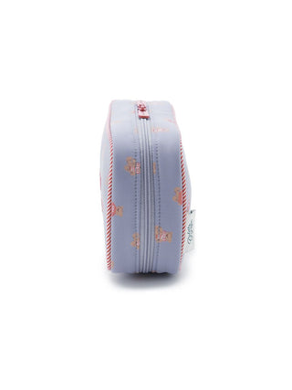 Side view of bear motif pouch with zipper, featuring playful bears in classic striped outfits. Perfect for stylish organization.