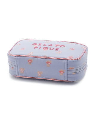 Blue bear motif pouch with "Gelato Pique" text, featuring charming bears in striped and red outfits, perfect for organizing essentials.