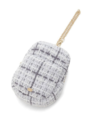 Checkered square pouch in grey fabric with gold chain, ideal for stylish organization from Gelato Pique.