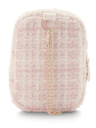 Checkered square pouch with plush pastel checkered pattern and gold chain, perfect for stylish organization by Gelato Pique.