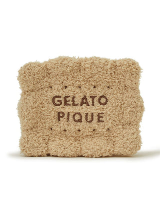 Plush beige biscuit pouch with Gelato Pique logo, teddy bear-like fabric, cozy accessory for essentials.