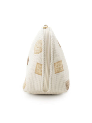 Side view of Biscuit Pattern Gusseted Pouch with waffle-textured fabric and biscuit-inspired design, featuring Gelato Pique logo stamps.