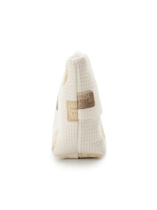 Side view of Biscuit Pattern Tissue Pouch with waffle-textured fabric and beige-brown biscuit motifs, compact and stylish.
