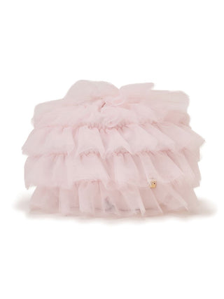 Elegant pink tulle pouch with layered design, perfect for storing makeup or jewelry. Delicate and lightweight accessory solution.