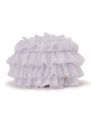 White tulle pouch with layered ruffles, offering an elegant storage solution for makeup or jewelry. Compact, lightweight, and sophisticated design.
