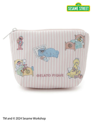 Sesame Street character zipper pouch with cozy bedtime illustrations, featuring pastel colors and striped design.