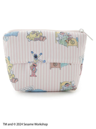 SESAME STREET Character Zipper Pouch with bedtime character illustrations on a pastel-striped background.