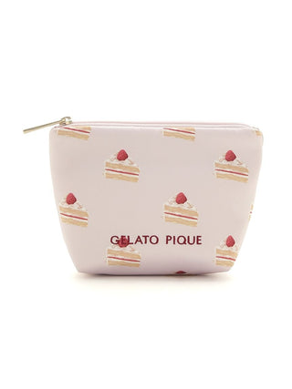 Gelato Pique Cake Pattern Print Pouch with strawberry shortcake design on smooth fabric, compact and chic accessory.