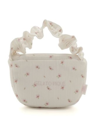 SPRING SAKURA Motif Tissue Pouch by Gelato Pique USA featuring cherry blossom pattern, frilled handle, and logo embroidery, Premium Loungewear.