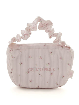 SPRING SAKURA Motif Tissue Pouch with cherry blossom design, Gelato Pique USA label, ribbed fabric, premium loungewear accessory.