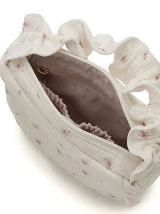 Premium SPRING SAKURA tissue pouch by Gelato Pique USA, featuring cherry blossom motif, frilled handle, and logo embroidery.