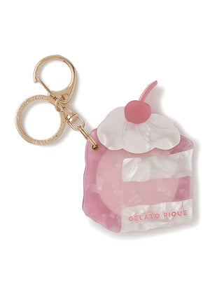Food Motif Slide Mirror Key Chain with cherry-topped cake slice design by Gelato Pique, whimsical and cute accessory.