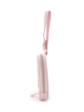 Side view of pink Gelato Pique Heart Mini Pouch with a zipper and strap, perfect for holding small essentials like coins and keys.