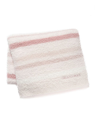 Soft pink Gelato Random Border Lap Blanket with gradient stripes and subtle logo embroidery, size 120cm x 75cm.