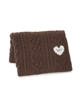 Heart Aran Lap Blanket with cable-knit heart motifs in brown, made from plush Baby Moco fabric by Gelato Pique USA.