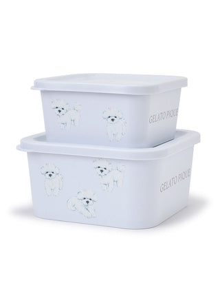 Stacked 3-pattern square Tupperware containers by Gelato Pique USA, featuring a playful poodle design for stylish kitchen storage.