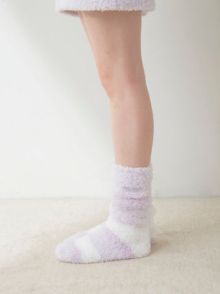 Gelato Random 3 Border Fuzzy Socks in lavender, Cozy Women's Loungewear Socks at Gelato Pique USA.