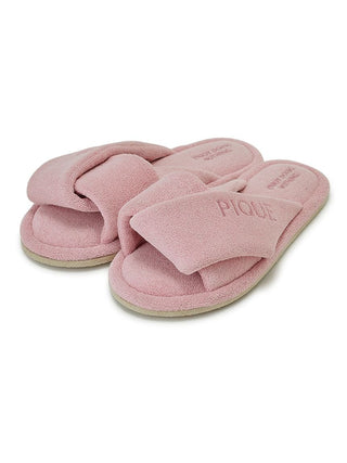 Pile Cozy Indoor Slip On Bedroom Shoes in pink, featuring soft textured fabric and wide straps for snug comfort.