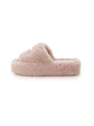 Side view of pink Eco Fur Fuzzy Slipper with plush faux fur and open-toe design, ideal for comfort and style at home.