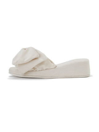 Luxury Velvet Bow Slip-On Shoes in cream with oversized bow accent for elegance and comfort, ideal for sophisticated loungewear.