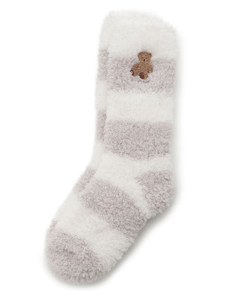 Bear Striped Socks with Soft Fluffy Fabric and Embroidered Bear Motif, Gelato Pique Cozy Loungewear Accessory