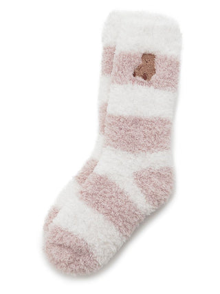 Fluffy striped socks with embroidered bear motif, Gelato Pique's cozy loungewear featuring soft fabric for warmth and comfort.